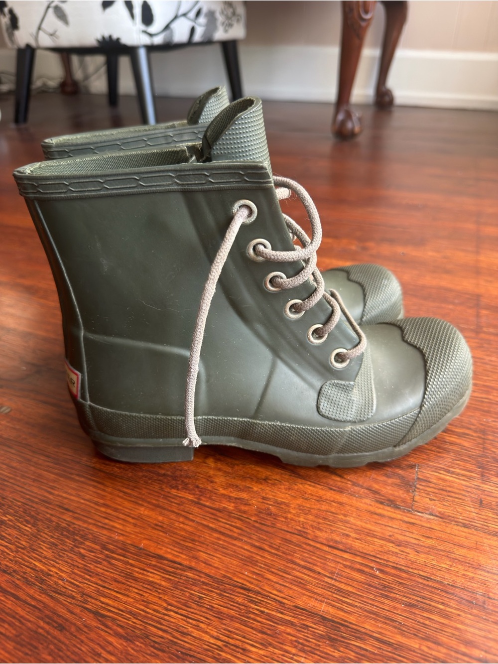 Hunter Original Lace Up Rain Boots Olive Green Matte Rubber Ankle Wellies
